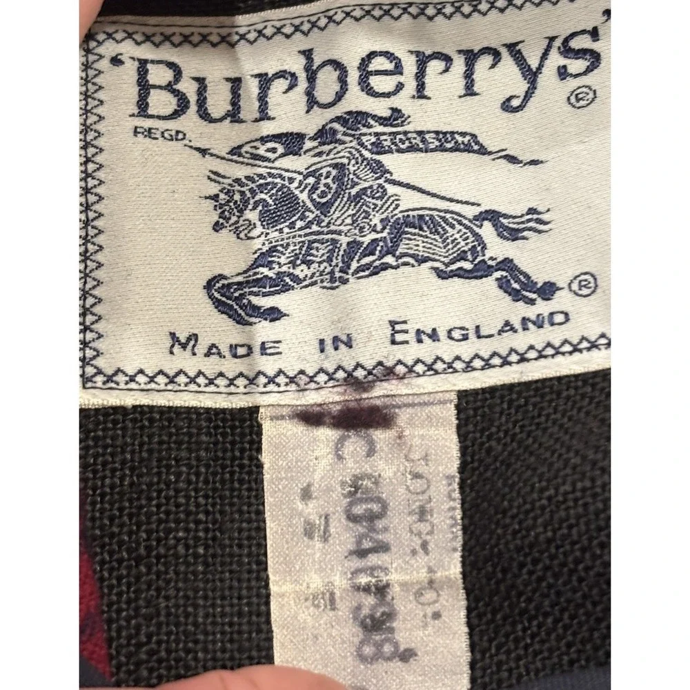 Burberry 1960s Reversible Trench Gabardine & Wool Plaid Cape Coat Red Navy OSFA - Picture 9 of 14